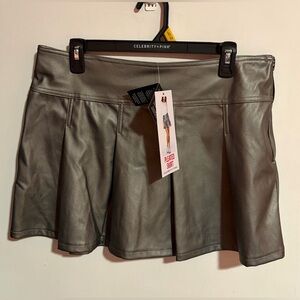 NWT Celebrity Pink Grey Faux Leather Pleated Skirt